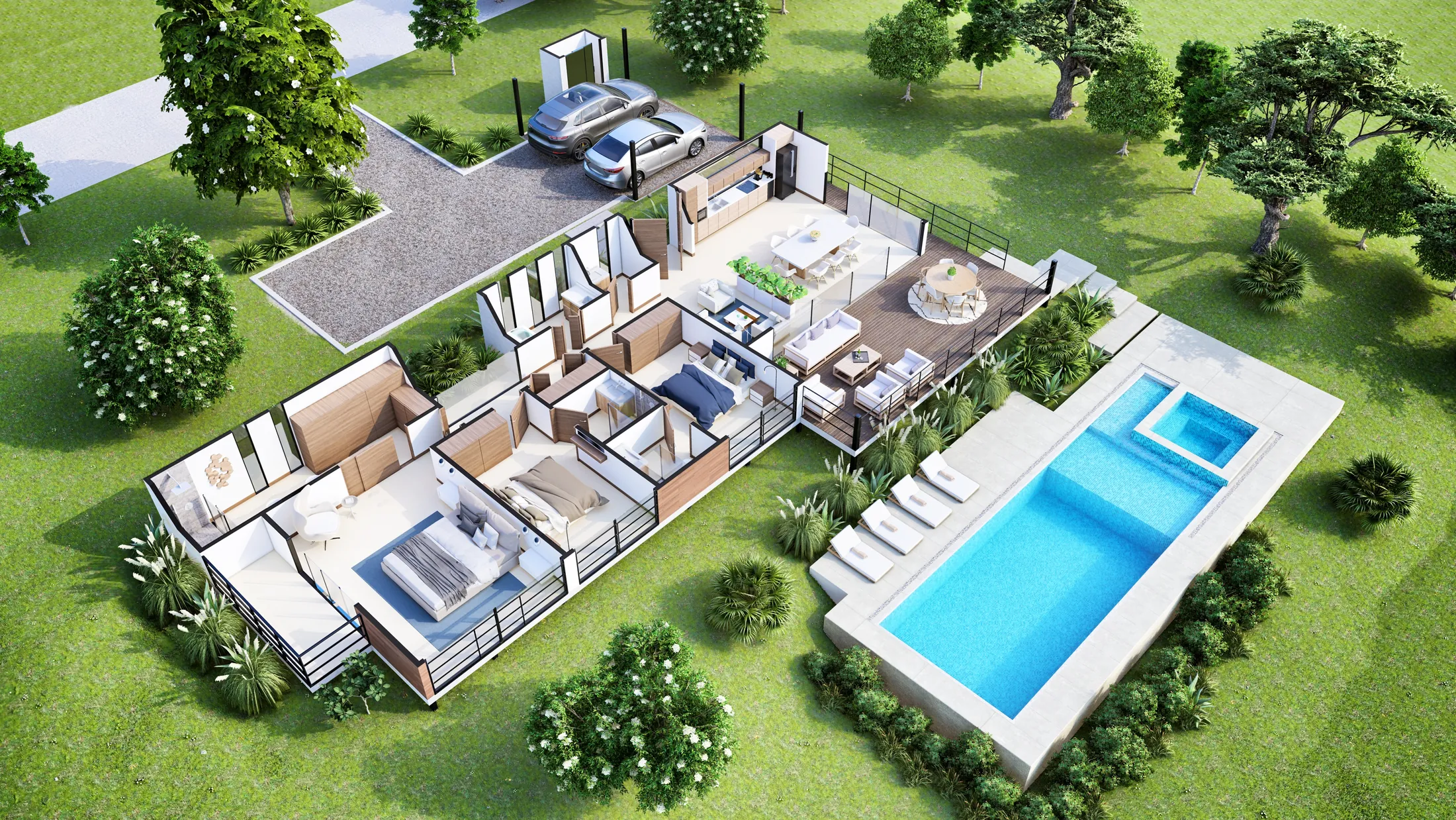 Render isometrico del modelo Tulipan de Hacienda Primavera con piscina